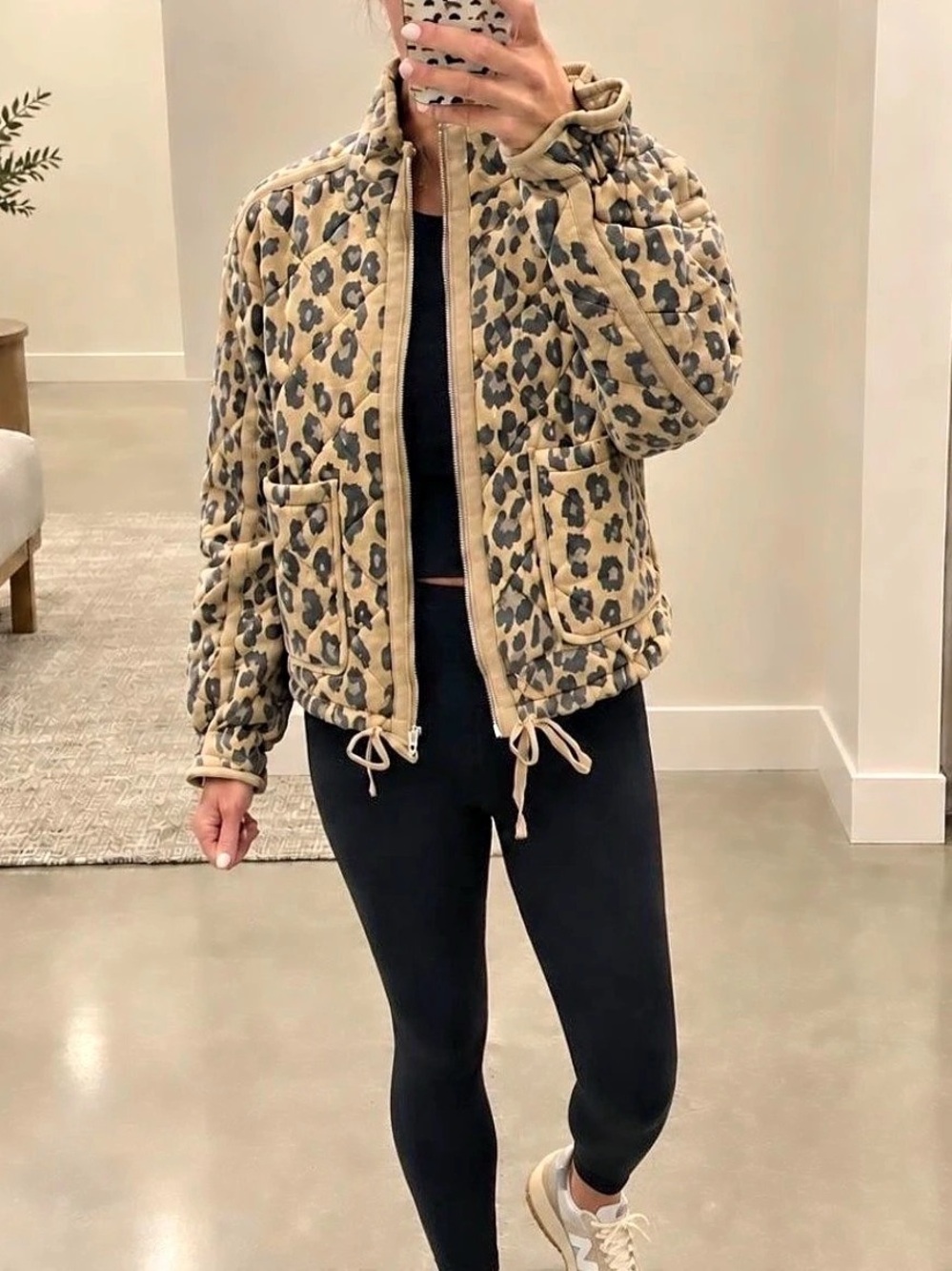 BlankNYC Leopard Print Cropped Puffer Jacket